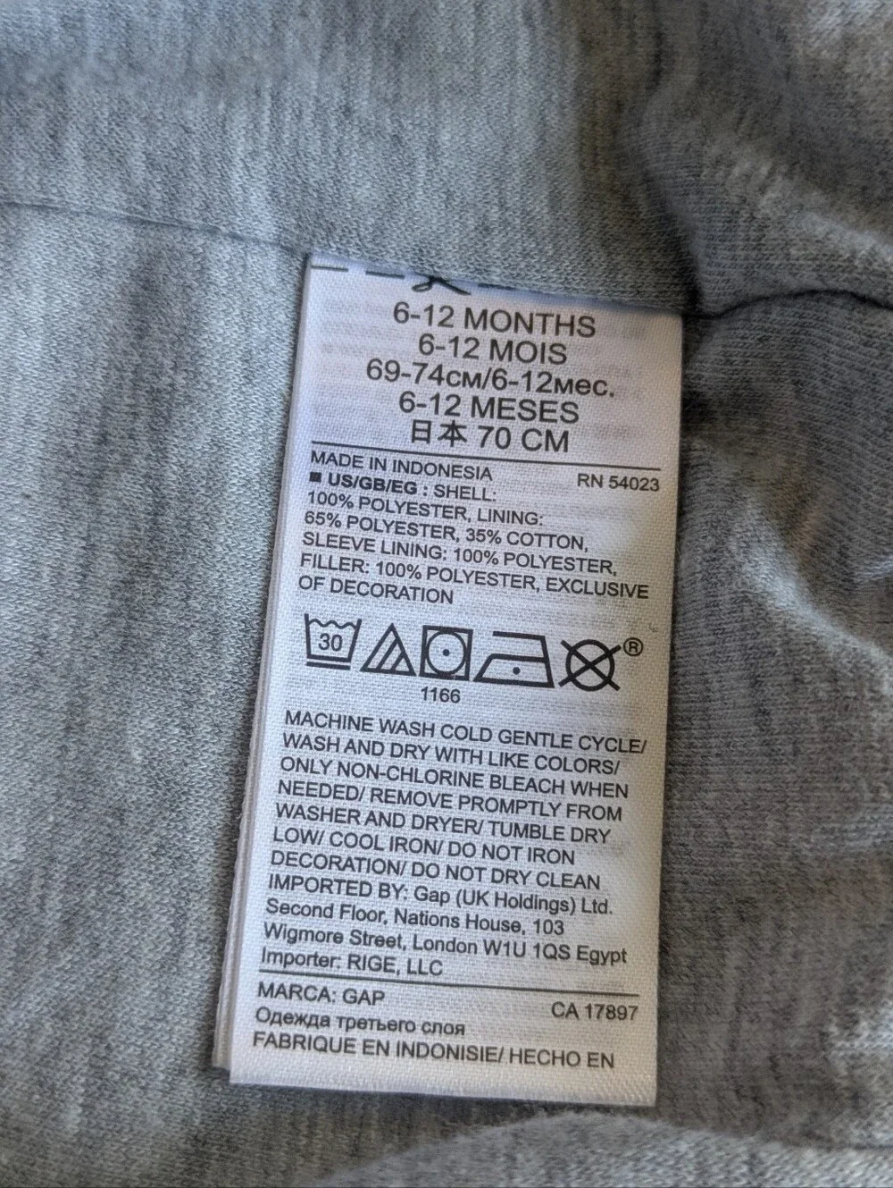 Infant Gap Rainbow Puffer Coat 6-12 Months